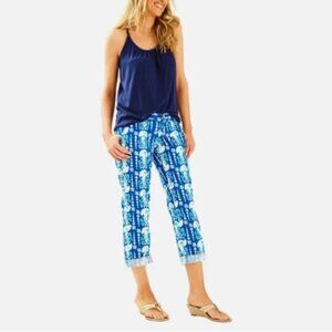 Lilly Pulitzer Cocoanut Walk Crop Pants With Blue Jellyfish Pattern